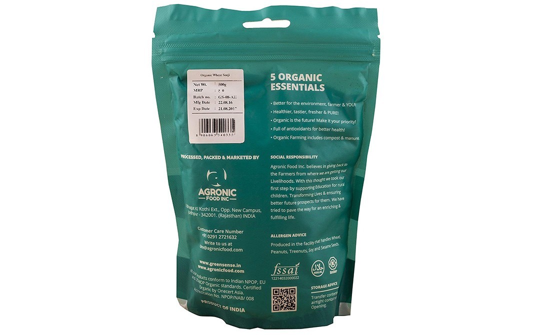 Green Sense Organic Wheat Sooji    Pack  500 grams